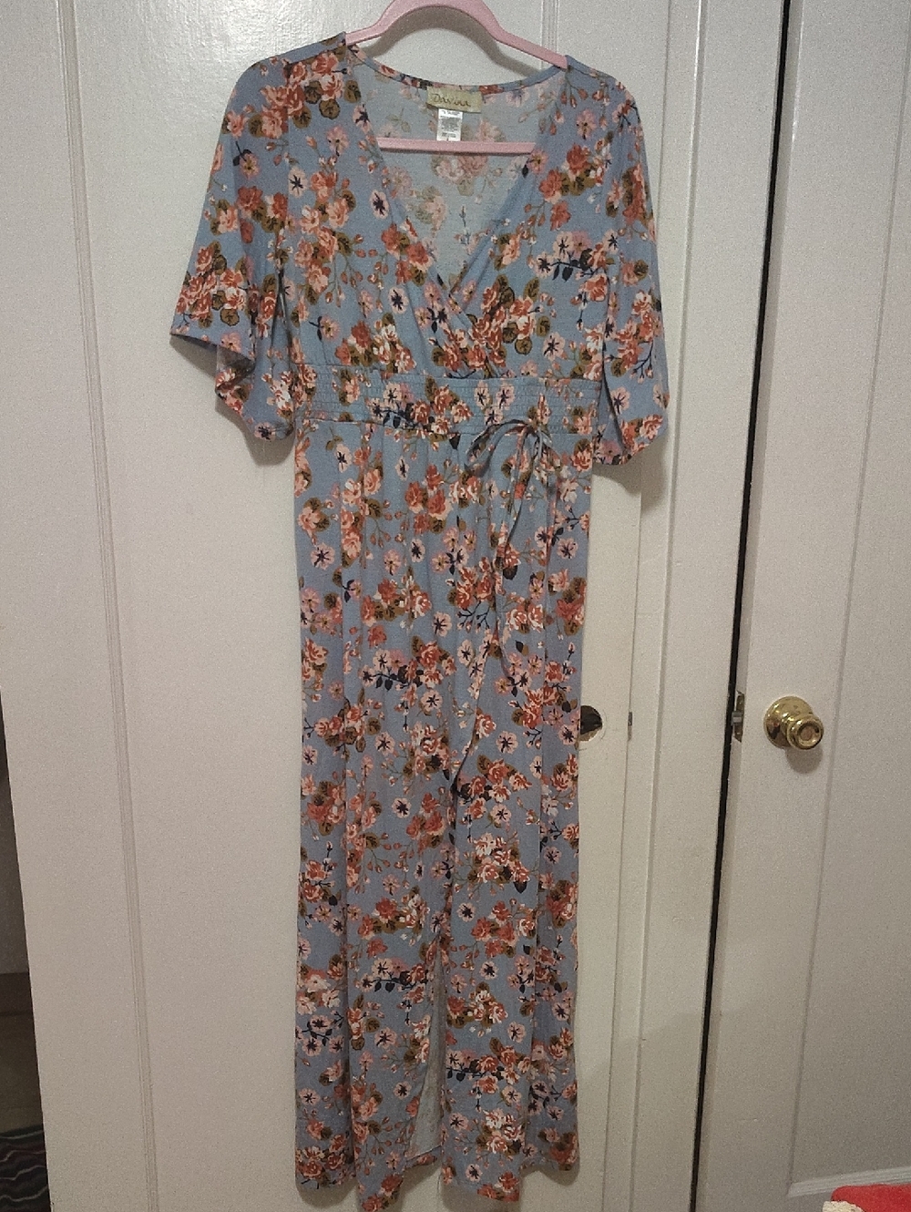 Ditsy Floral Wrap Maxi Dress in Light Blue